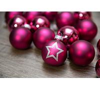 KREBS & SOHN Set of 20 Glass Christmas Tree Baubles - Pink Star Baubles 5.7 cm - Christmas Tree Decoration