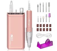Kredioo 10 in 1 Nail Drill Kit, 35000RPM Rechargeable Electric E File, 8 Hours Battery, Manicure Pedicure Acrylic Gel Removal, Shaping for Beginner, Training, Nail Salon, Home Use, Gold