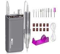 Kredioo 10 in 1 Nail Drill Kit, 35000RPM Rechargeable Electric E File, 8 Hours Battery, Manicure Pedicure Acrylic Gel Removal, Shaping for Beginner, Training, Nail Salon, Home Use, Grey
