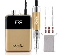 Kredioo 6 in 1 Nail Drill Machine Rechargeable, 35000RPM Electric E File with LCD Display, Manicure Pedicure Acrylic Gel Shaping Kit, for Beginner, Training, Nail Salon, Home Use (Gold)