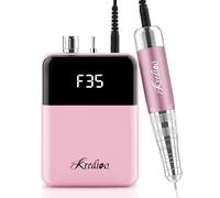 Kredioo 6 in 1 Nail Drill Machine Rechargeable, 35000RPM Electric E File with LCD Display, Manicure Pedicure Acrylic Gel Shaping Kit, for Beginner, Training, Nail Salon, Home Use (Pink)