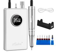 Kredioo 7 in 1 Cordless Nail Drill Set, 35000RPM Electric Nail File, Upgraded Coreless Motor, 12 Hours Ultra-Long Battery Life, Manicure Pedicure Kit for Beginner, Nail Tech, Nail Salon, White