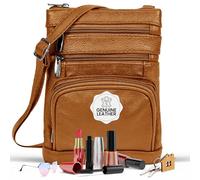Krediz leather Crossbody Purses for Women, Multi Pocket Crossbody Purse with Adjustable Strap, Soft & Durable Leather Purse, Light Brown, XL