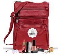 Krediz Women's Wine XL Leather Crossbody Purse with Multi Pockets and Adjustable Strap