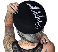 kreepsville 666 Bat Beret White Hat Gothic Repeat Halloween Embroidery Cute Accessory