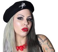 Kreepsville 666 Beret Spider Web Black White Halloween Hat Gothic Accessory - Black