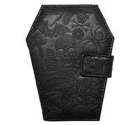 kreepsville 666 Female Embossed Skull Coffin Shape Vegan Wallet, Black, Medium, Black