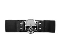 Kreepsville 666 Skull Belt Stretch Wide Elasticated Waist Cincher Gothic Punk Black - Large- X-Large