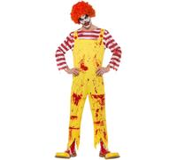 Smiffys Kreepy Killer Clown Costume, Yellow & Red with Jumpsuit, Halloween Cirque Sinister Fancy Dress, Clown Dress Up Costumes