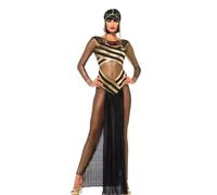 Kreeqe 3 Piece Halloween Costume Set Women Greek Goddess Cleopatra Queen Arab Lady Inspired Elegant Stage Wear(black,XL)