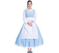 Kreeqe Adult Beautiful Blue White Anime Maid Dress Women Elegant Last Minute Halloween Costume Plus Size Available(Blue-white,XXL)