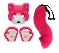 Kreeqe Authentic Fox Transformation Kit, Realistic Mask, Gloves, Tail Ensemble, Handmade, Multicoloured, Adult (Pink-Red Triangle, M)