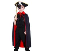 Kreeqe Authentic Pirate Costume Complete Set Hat Eye Patch Pistol Sword Telescope Hook Accessories Halloween Cosplay Party(black-red-4-pack(C),M)