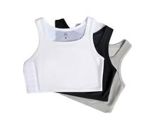 Kreeqe Chest Binder for Tomboy Women FTM Elastic Band Square Neck Binder Bra Tank Top Side Hooks Cool IceSilk, 3-pack, Medium