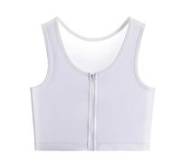 Kreeqe Chest Binder, Transgender Stuff with Zipper Half Flat Tank Top for Cosplay FTM Binder Bra, White, L