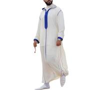 Kreeqe Comfortable Soft Cotton Muslim Robe Shirt Loose Fit Long Sleeve Collar For Prayer Relaxation Big Tall Plus Size(White,XL)