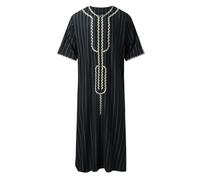 Kreeqe Comfortable Summer 2025 Printed Muslim Men Arabic Cape Middle East Loose Fit V-Neck Short Sleeve Polyester (Black-01, XXXL)