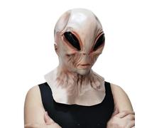 Kreeqe Eerie Authentic Latex Full Head Mask Alien Creature Design Halloween Horror Party Cosplay Accessory Adult 14 Plus(Alien-Grey,M)