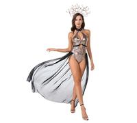 Kreeqe Egyptian Queen Witch Roman Lady Costume Set for Halloween Theatre Dance Performances Events Dress+Headpiece(golden,XL)