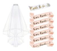 Kreeqe Elegant Lovely Bride To Be Ornament Team Bride Accessory Set Including Veil Headband Sash Bridal Party Essentials(C,M)