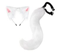 Kreeqe Enchanting Fluffy Faux Fox Tail Cat Ears Halloween Headband Accessories Set Adult Cosplay Costume Party(white,M)