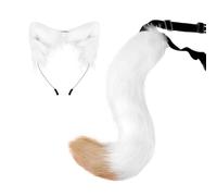 Kreeqe Enchanting Fluffy Faux Fox Tail Cat Ears Halloween Headband Accessories Set Adult Cosplay Costume Party(White-camel,M)