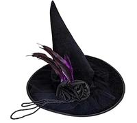 Kreeqe Enchanting Halloween Party Hats Witch Hat Ruffled Brim Costume Multiple Gothic Designs Oxford Cloth(Velvet-purple,M)