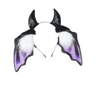 Kreeqe Enchanting Plush Bat Beast Ear Headband Halloween Party Accessory Gothic Devil Cosplay Character Transformation(purple,M)