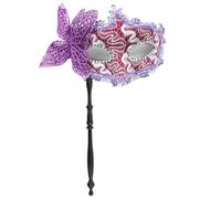 Kreeqe Exquisite Venetian Halloween Butterfly Mask with Roman Column, Elegant Hand Mask for Adults, Parties and Festivals (Purple-B, M)