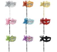 Kreeqe Exquisite Venetian Halloween Butterfly Mask with Roman Column, Elegant Hand Mask for Adults, Parties and Festivals (9 Pack(A), M)