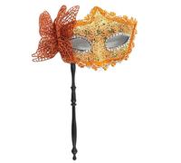 Kreeqe Exquisite Venice Halloween Butterfly Side Mask Roman Column Elegant Handheld Cover Adults Parties Festivals(orange-B,M)