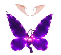 Kreeqe Magical Glowing Fairy Wings Adult Costume Accessory - Halloween Christmas Holidays - Prop (Pink with Elf Ears, M)