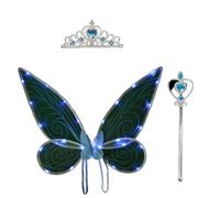 Kreeqe Magical Light Up Fairy Wings Costume Accessory for Adult Halloween Christmas Holiday Parties Prop(Blue-Lamp-[Crown-T,M)