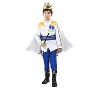 Kreeqe Majestic English King Costume Halloween Prince Outfit Teen Adult Cosplay Blue White Sizes 100cm to 150cm(Blue-King,140cm)