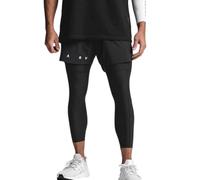 Kreeqe Men 2 in 1 Running Pants, Basketball Tights Pants, Athletic Workout Shorts Legging Towel Loop Back Zip Pocket, Black, Medium