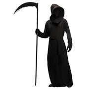 Kreeqe Mens Black Demon Reaper Halloween Costume Quick Last Minute Adult Cosplay Outfit Including Scythe Stage Fantasy(black,M)