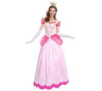 Kreeqe Princess Costume Complete Set Effortless Last Minute Halloween Party Solution Including Dress Headdress Gloves(pink,L)