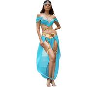 Kreeqe Ravishing Arabian Princess Costume Women Last Minute Halloween Costumes Quick Party Outfit Sexy Cosplay Dress(azure,S)