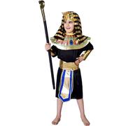 Kreeqe Royal Egyptian Pharaoh Costume Boys King Prince Role Play Robe Last Minute Halloween Outfit Easy Costume Party (black-golden,S)