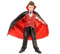 Kreeqe Spooky European Vampire Costume for 4-12 Year Old Boys Halloween Horror Nights Haunted Halloween Party Outfit(red,S)