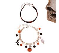 Kreeqe Spooky Korean Style Halloween Friendship Bracelet Featuring Faux Leather Pumpkin Bat Ghost Spider Charm Adult Party, M, Crystal, No Gemstone