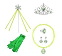 Kreeqe Stunning Forest Green Princess Costume Set Featuring Wings Accessories for Halloween Party Teens & Adults(7-pack,110)