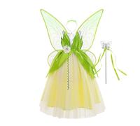 Kreeqe Stunning Forest Green Princess Costume Set Featuring Wings Accessories for Halloween Party Teens & Adults(2-pack,140)