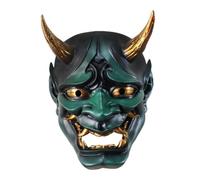 Kreeqe Stunning Japanese Oni Demon King Resin Mask for Adult 14+ Costume Horror Role Play Masquerade Party NYE Celebration(Green,M)