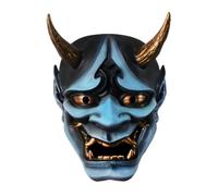 Kreeqe Stunning Japanese Oni Demon King Resin Mask for Adult 14+ Costume Horror Role Play Masquerade Party NYE Celebration(Sky-blue,M)