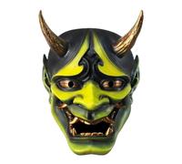 Kreeqe Stunning Japanese Oni Demon King Resin Mask for Adult 14+ Costume Horror Role Play Masquerade Party NYE Celebration(Yellow,M)
