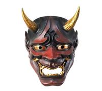 Kreeqe Stunning Japanese Oni Demon King Resin Mask for Adults Ages 14+ Costume Horror Role Play Masquerade Ball New Year's Eve Party (Red, M)
