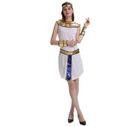 Kreeqe Stunning New Cleopatra Pharaoh Costume Adult Unisex Egyptian Halloween Party Outfit Last Minute(white-short-queen,M)