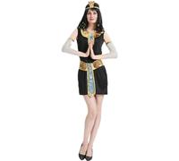 Kreeqe Stunning New Cleopatra Pharaoh Costume Adult Unisex Egyptian Halloween Party Outfit Last Minute(Black-queen,M)