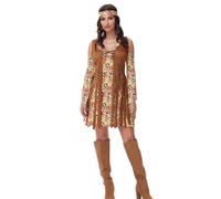 Kreeqe Vibrant Groovy Women's Retro 70s Disco Hippie Costume Set Pop Culture Last Minute Halloween Party Outfit(yellow,M)